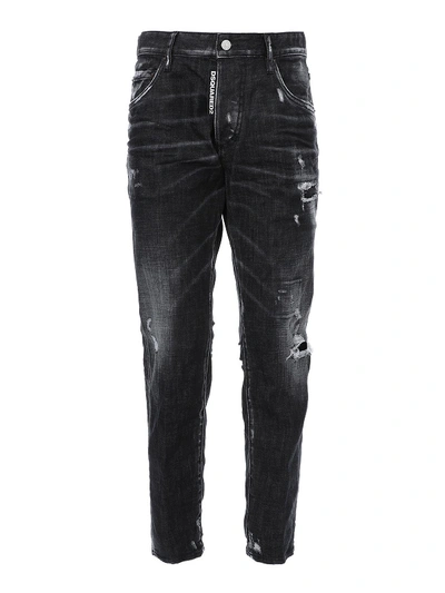 Shop Dsquared2 Ripped Faded Jeans In Black