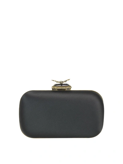 Shop Alexander Mcqueen Butterfly Box Black Satin Clutch