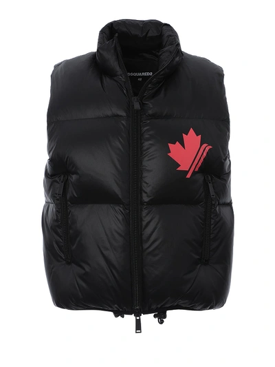 Shop Dsquared2 Maple Leaf Print Padded Vest In Black