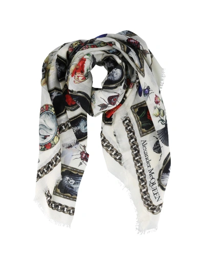 Shop Alexander Mcqueen Cameo And Curiosities Wool Blend Scarf In Multicolour