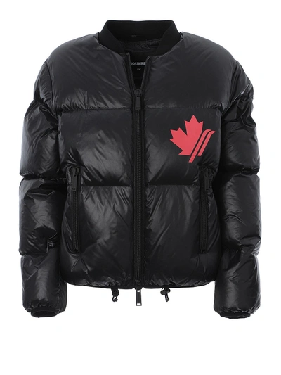 Shop Dsquared2 Logo And Maple Leaf Print Puffer Jacket In Black
