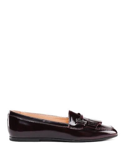 Shop Tod's Double T Polished Leather Loafers In Burgundy