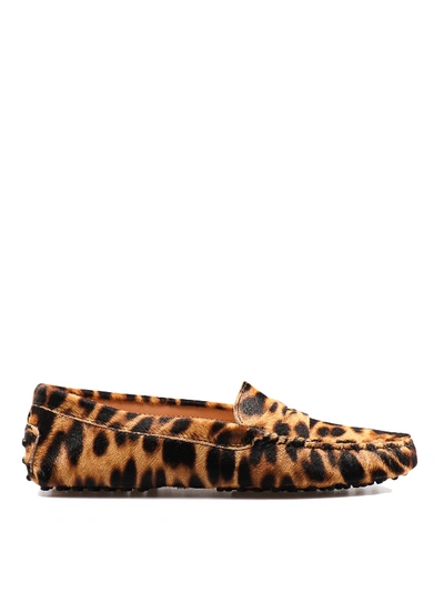 Shop Tod's Gommino Leo Print Calf-hair Loafers In Animal Print