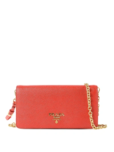 Shop Prada Saffiano Leather Chain Wallet Bag In Red