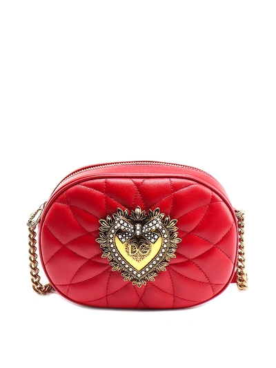 Shop Dolce & Gabbana Devotion Quilted Leather Crossbody In Red