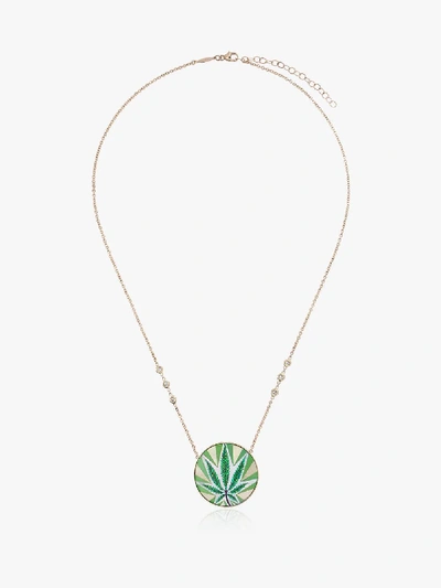 Shop Jacquie Aiche 14k Yellow Gold And Green Sweet Leaf Diamond And Opal Necklace