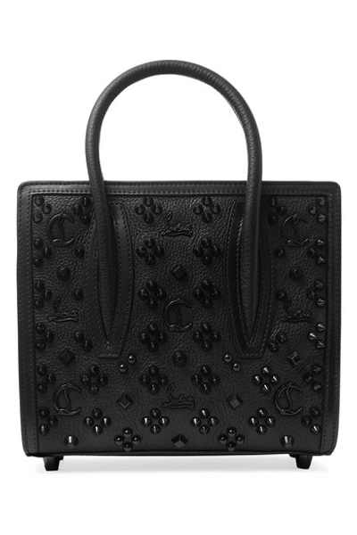 Shop Christian Louboutin Paloma Mini Embellished Textured-leather Tote In Black