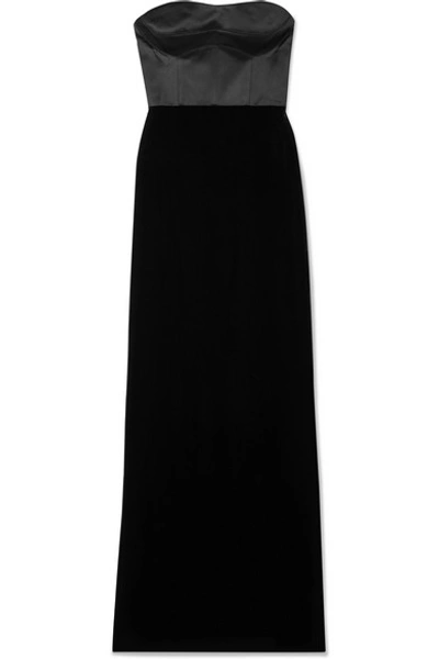 Shop Brandon Maxwell Strapless Silk-satin And Velvet Bustier Gown In Black