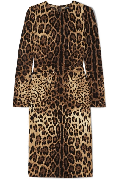Shop Dolce & Gabbana Leopard-print Silk-blend Midi Dress In Leopard Print