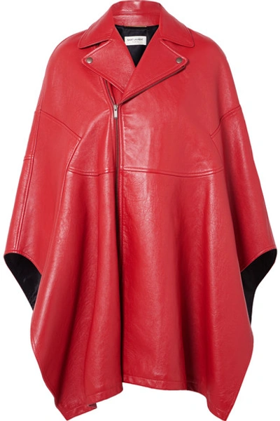 Shop Saint Laurent Asymmetric Leather Cape In Red