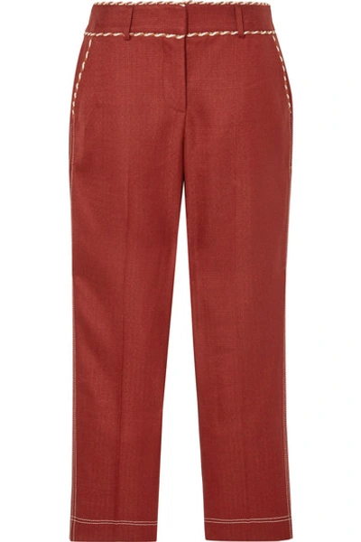 Shop Peter Pilotto Braid-trimmed Woven Straight-leg Pants In Claret