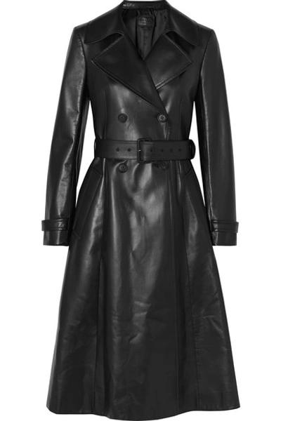 Shop Prada Double-breasted Leather Trench Coat In Black
