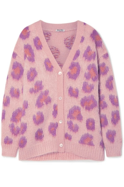 Shop Miu Miu Oversized Intarsia Mohair-blend Cardigan In Pink