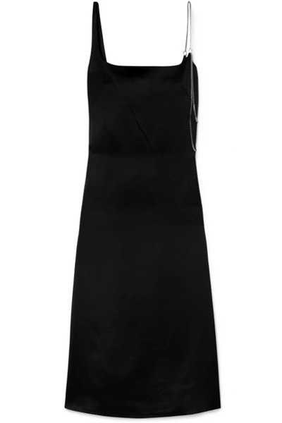 Shop Commission Chain-embellished Satin Midi Dress In Black