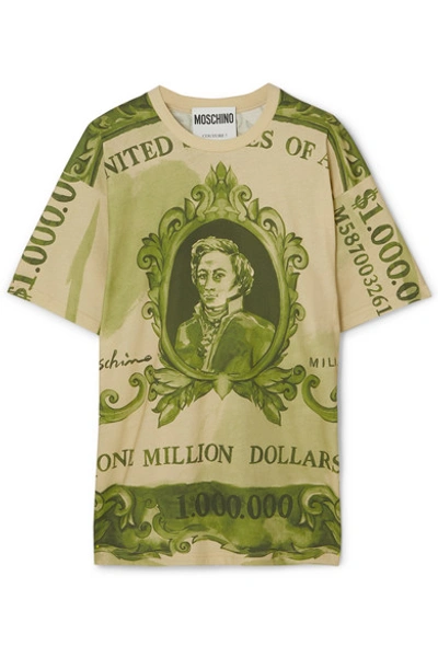 Shop Moschino Oversized Printed Cotton-jersey T-shirt In Green
