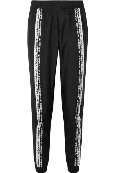 Shop Adidas Originals Striped Ripstop Track Pants In Black