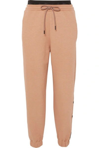 Shop Victoria Beckham Embroidered Cotton-jersey Track Pants In Blush