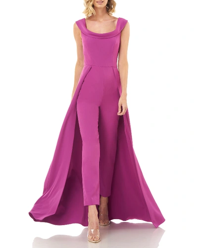 Shop Kay Unger Anais Stretch Crepe Jumpsuit With Skirt Overlay In Cerise