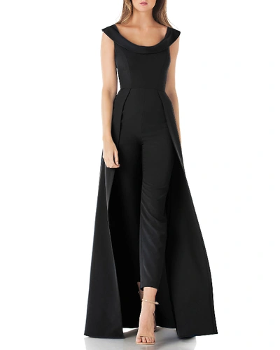 Shop Kay Unger Anais Stretch Crepe Jumpsuit With Skirt Overlay In Black