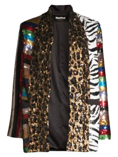 Shop Alice And Olivia Kylie Sequin Patchwork Jacket In Black Multi
