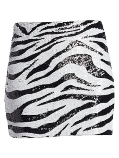 Shop Alice And Olivia Women's Ramos Sequin Zebra Mini Skirt In Tiger Soft White Black