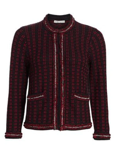 Shop Alice And Olivia Georgia Chain-trim Tweed Jacket In Bordeaux Black