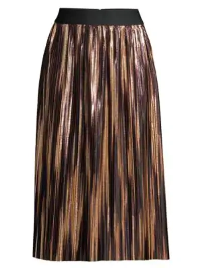Shop Alice And Olivia Mikaela Metallic Pleated Midi Skirt In Gold Multi
