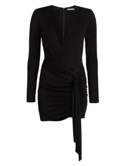Shop Alice And Olivia Kyra Deep V-neck Drape Bodycon Dress In Black