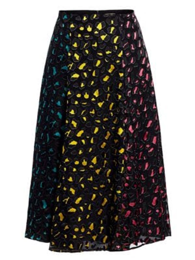 Shop Alice And Olivia Janessa Multicolor Jacquard A-line Midi Skirt In Abstract Leopard Teal Combo