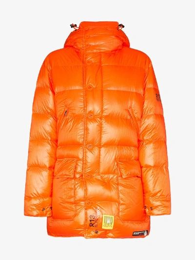 Shop R13 X Brumal Hooded Down Parka Coat In Orange