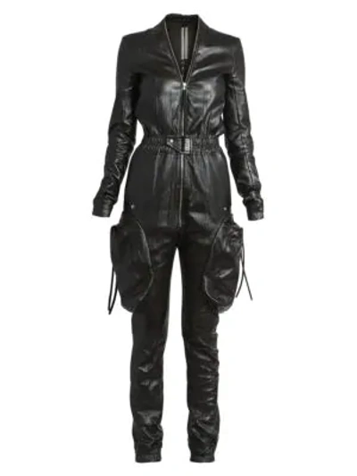 Shop Rick Owens Jumbo Stretch-leather Cargo Jumpsuit In Black