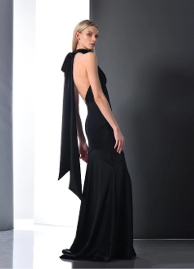 Shop Theia Couture Sleeveless Halter Neck Evening Gown In Black