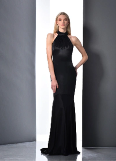 Shop Theia Couture Sleeveless Halter Neck Evening Gown In Black