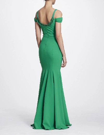 Shop Marchesa Notte Fall/winter 2018  Cold Shoulder Stretch Crepe Gown In Emerald Green