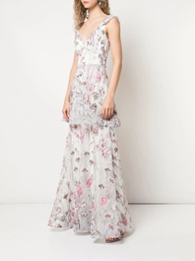 Shop Marchesa Notte Sleeveless Floral Embroidered Ruffled Tiered Gown