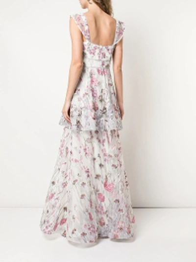 Shop Marchesa Notte Sleeveless Floral Embroidered Ruffled Tiered Gown