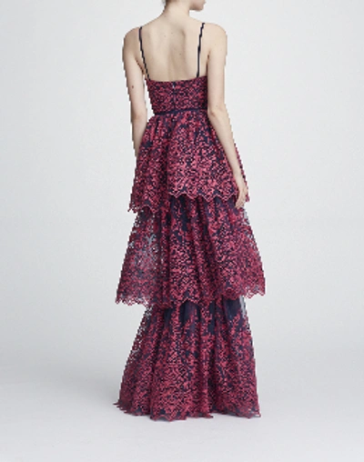 Shop Marchesa Notte Sleeveless Eyelet Organza Gown In Navy