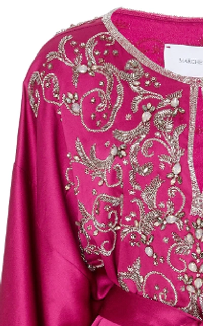 Shop Marchesa Fall 2019  Couture Embellished Long Sleeve Silk Caftan In Fuchsia