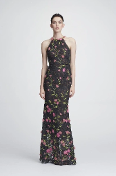 Shop Marchesa Notte Sleeveless Embroidered Lace Gown N28g0807 In Black