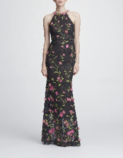 Shop Marchesa Notte Sleeveless Embroidered Lace Gown N28g0807 In Black