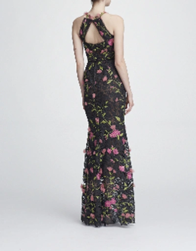 Shop Marchesa Notte Sleeveless Embroidered Lace Gown N28g0807 In Black