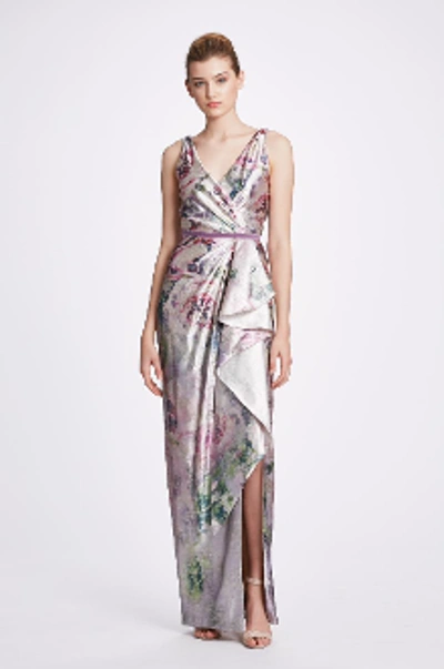 Shop Marchesa Notte Fall-winter 2019  Sleeveless Draped Gown In Lilac