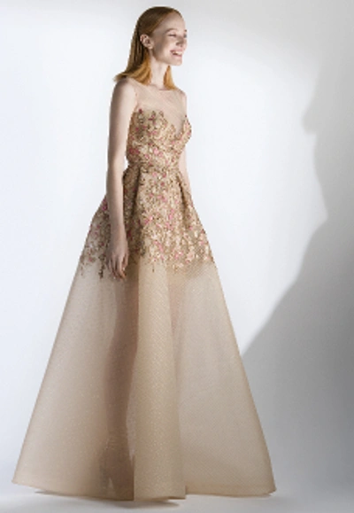 Shop Saiid Kobeisy Sk By  Strapless Illusion Evening Gown In Rose/gold