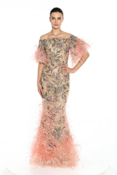 Shop Marchesa Tulle Off Shoulder Fit And Flare Gown