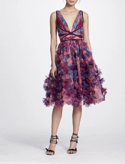 Shop Marchesa Notte Sleeveless 3d Floral Embroidered Cocktail Dress In Berry