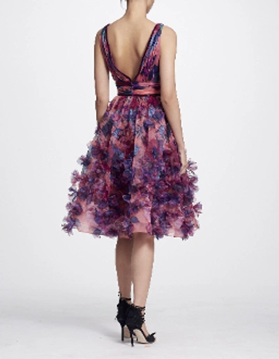 Shop Marchesa Notte Sleeveless 3d Floral Embroidered Cocktail Dress In Berry