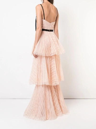 Shop Marchesa Notte Sleeveless Striped Lace Tiered Gown N27g0737 In Blush