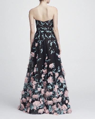 Shop Marchesa Notte Resort 2018-19  Strapless Embroidered Hi Lo Gown In Black
