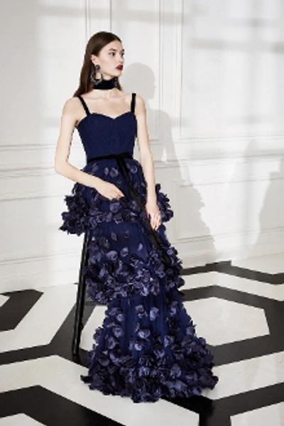 Shop Marchesa Notte Sleeveless Tiered Navy Gown