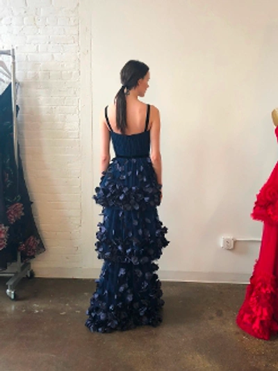 Shop Marchesa Notte Sleeveless Tiered Navy Gown